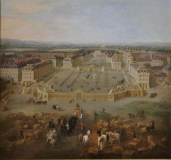 Vue du château de Versailles du côté de la place d'armes en 1722, P. Martin