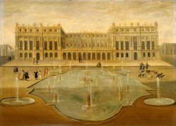 Vue du château de Versailles du côté des jardins en 1675,  École française 